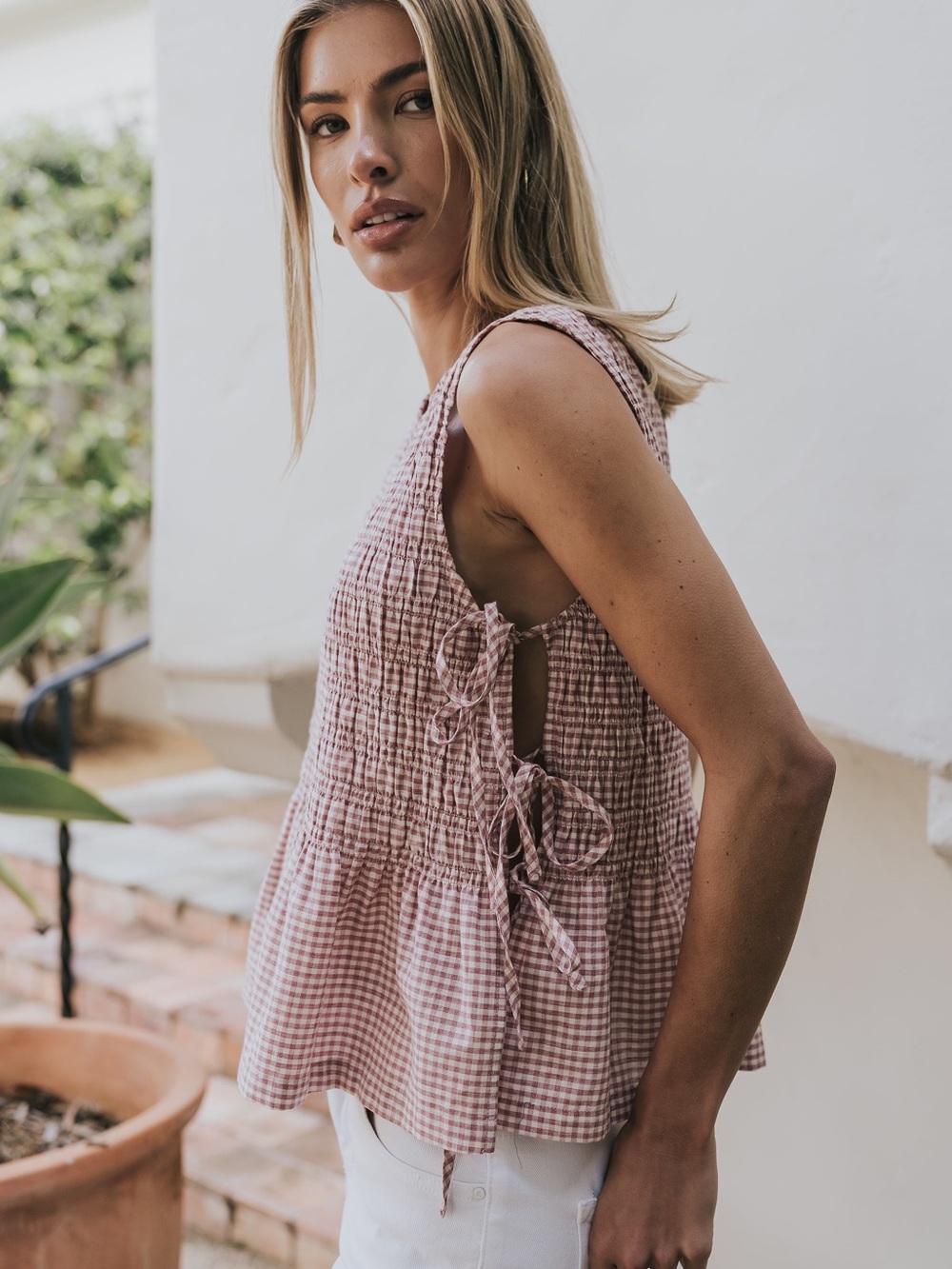 Bohme Jeremy Smocked Blouse in Berry - Picture 2 of 5